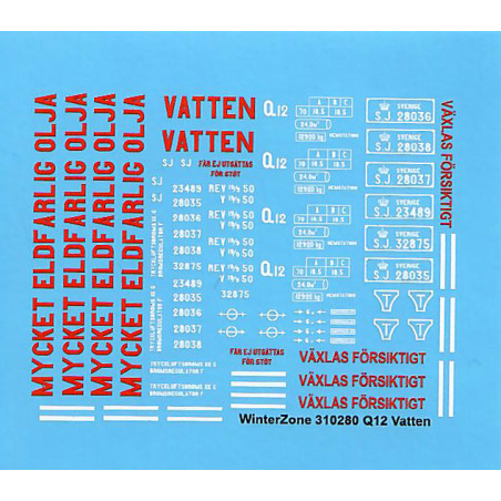 Dekaler till bensin/vattenvagn Q12 skala H0 1:87