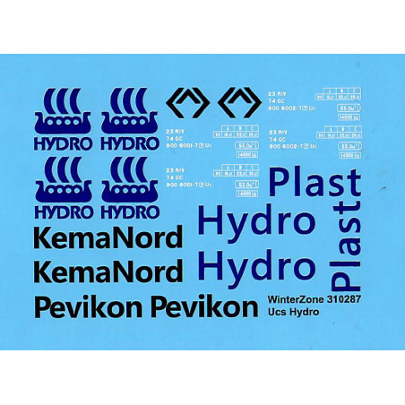 Dekaler till trekulig pulvertransportvagn "Hydro/Pevikon" skala H0 1:87